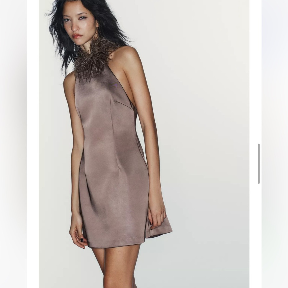 Zara NWT feathered halter dress 4772/209